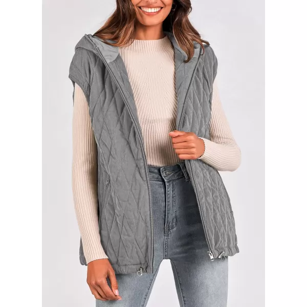 imagePRETTYGARDEN Womens Fall Quilted Vest Casual Sleeveless Hooded Zip Up Jacket Winter Coat OuterwearGrey