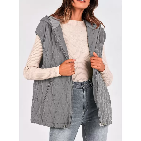 imagePRETTYGARDEN Womens Fall Quilted Vest Casual Sleeveless Hooded Zip Up Jacket Winter Coat OuterwearGrey