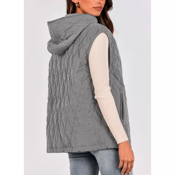 imagePRETTYGARDEN Womens Fall Quilted Vest Casual Sleeveless Hooded Zip Up Jacket Winter Coat OuterwearGrey