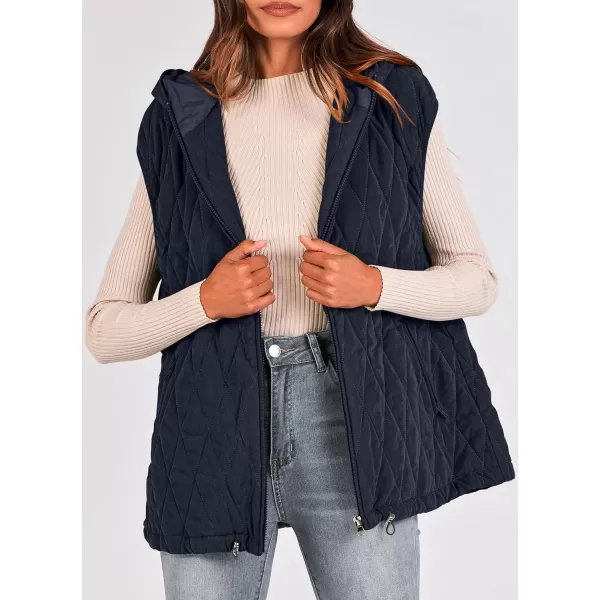 imagePRETTYGARDEN Womens Fall Quilted Vest Casual Sleeveless Hooded Zip Up Jacket Winter Coat OuterwearNavy