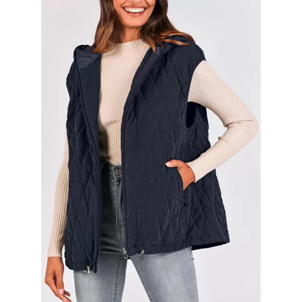 imagePRETTYGARDEN Womens Fall Quilted Vest Casual Sleeveless Hooded Zip Up Jacket Winter Coat OuterwearNavy