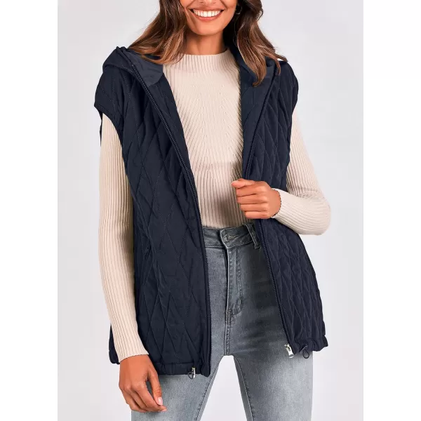 imagePRETTYGARDEN Womens Fall Quilted Vest Casual Sleeveless Hooded Zip Up Jacket Winter Coat OuterwearNavy
