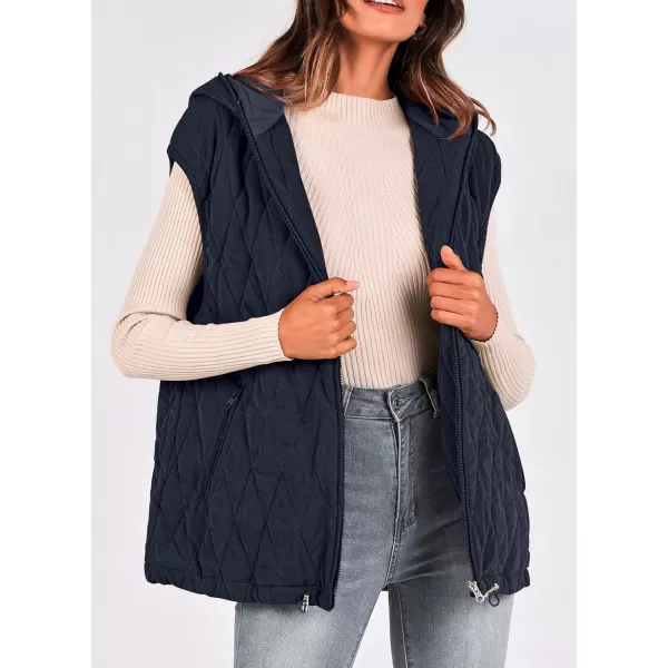 imagePRETTYGARDEN Womens Fall Quilted Vest Casual Sleeveless Hooded Zip Up Jacket Winter Coat OuterwearNavy