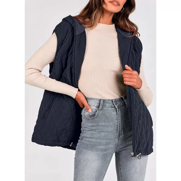 imagePRETTYGARDEN Womens Fall Quilted Vest Casual Sleeveless Hooded Zip Up Jacket Winter Coat OuterwearNavy