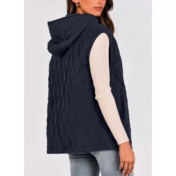 imagePRETTYGARDEN Womens Fall Quilted Vest Casual Sleeveless Hooded Zip Up Jacket Winter Coat OuterwearNavy