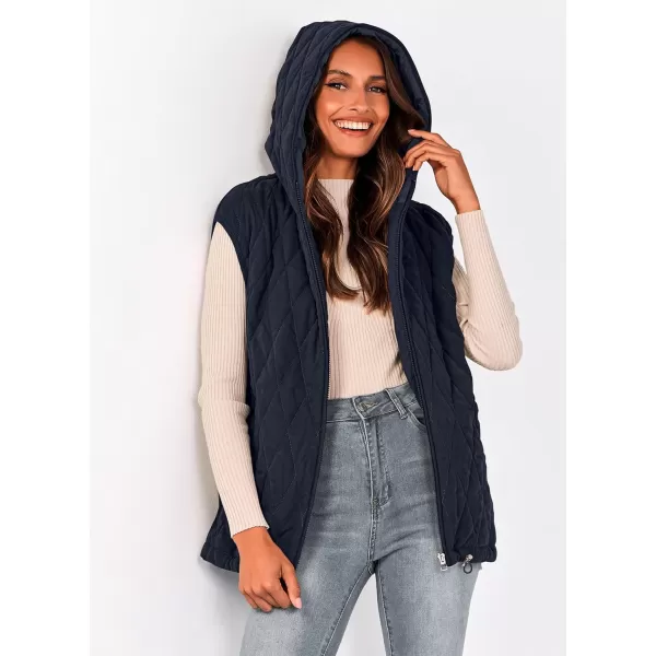 imagePRETTYGARDEN Womens Fall Quilted Vest Casual Sleeveless Hooded Zip Up Jacket Winter Coat OuterwearNavy
