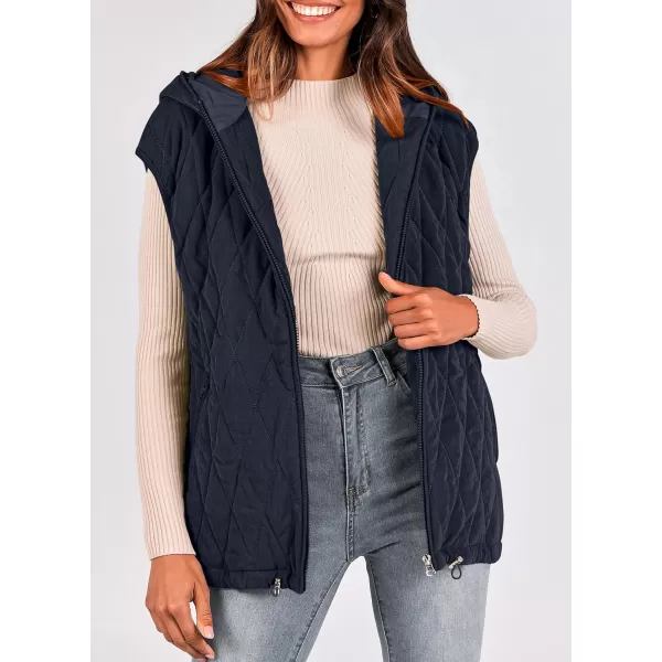 imagePRETTYGARDEN Womens Fall Quilted Vest Casual Sleeveless Hooded Zip Up Jacket Winter Coat OuterwearNavy