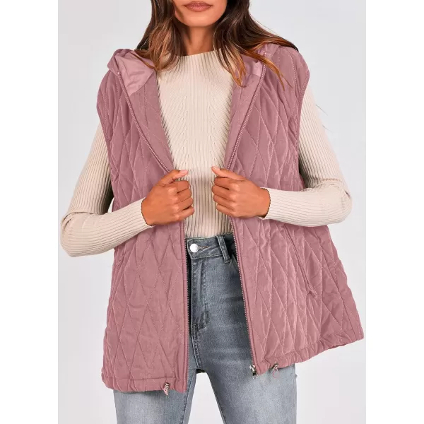 imagePRETTYGARDEN Womens Fall Quilted Vest Casual Sleeveless Hooded Zip Up Jacket Winter Coat OuterwearPink