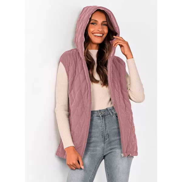 imagePRETTYGARDEN Womens Fall Quilted Vest Casual Sleeveless Hooded Zip Up Jacket Winter Coat OuterwearPink