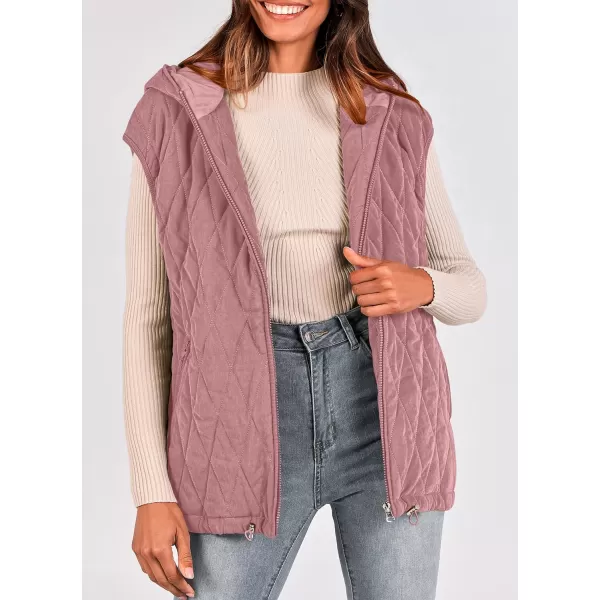 imagePRETTYGARDEN Womens Fall Quilted Vest Casual Sleeveless Hooded Zip Up Jacket Winter Coat OuterwearPink