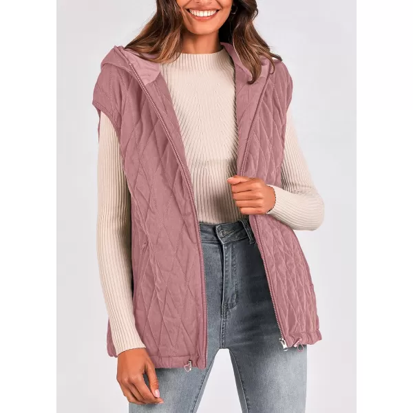 imagePRETTYGARDEN Womens Fall Quilted Vest Casual Sleeveless Hooded Zip Up Jacket Winter Coat OuterwearPink