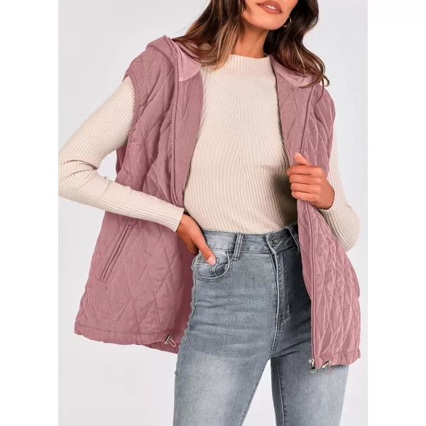 imagePRETTYGARDEN Womens Fall Quilted Vest Casual Sleeveless Hooded Zip Up Jacket Winter Coat OuterwearPink