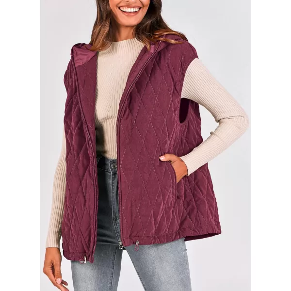 imagePRETTYGARDEN Womens Fall Quilted Vest Casual Sleeveless Hooded Zip Up Jacket Winter Coat OuterwearWine Red