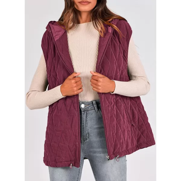 imagePRETTYGARDEN Womens Fall Quilted Vest Casual Sleeveless Hooded Zip Up Jacket Winter Coat OuterwearWine Red