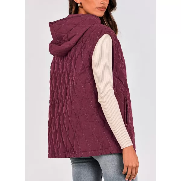 imagePRETTYGARDEN Womens Fall Quilted Vest Casual Sleeveless Hooded Zip Up Jacket Winter Coat OuterwearWine Red