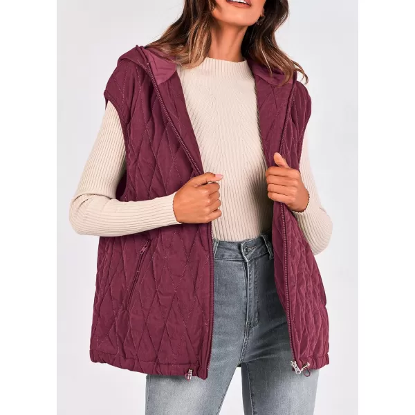 imagePRETTYGARDEN Womens Fall Quilted Vest Casual Sleeveless Hooded Zip Up Jacket Winter Coat OuterwearWine Red