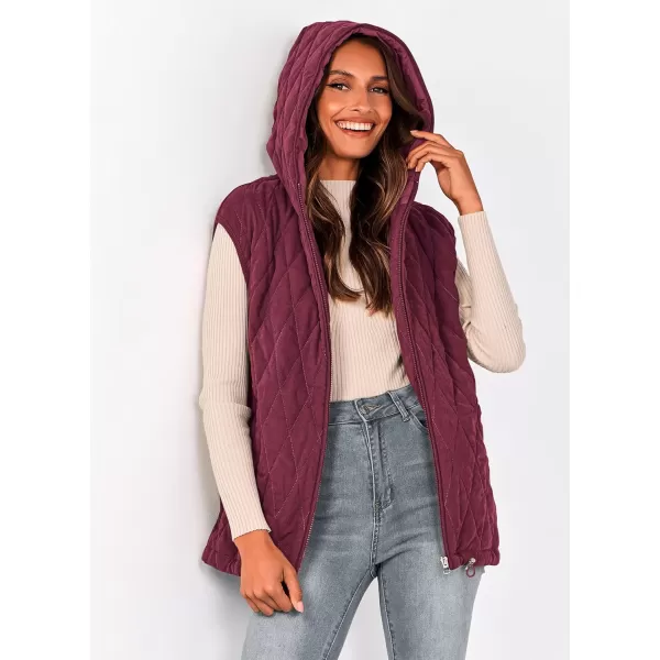 imagePRETTYGARDEN Womens Fall Quilted Vest Casual Sleeveless Hooded Zip Up Jacket Winter Coat OuterwearWine Red
