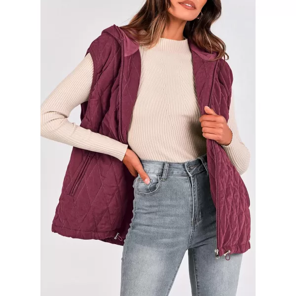 imagePRETTYGARDEN Womens Fall Quilted Vest Casual Sleeveless Hooded Zip Up Jacket Winter Coat OuterwearWine Red