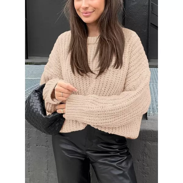 imagePRETTYGARDEN Womens Fall Sweaters Casual Long Sleeve Pullover Crewneck Ribbed Knit Jumper Tops Plain BlouseApricot