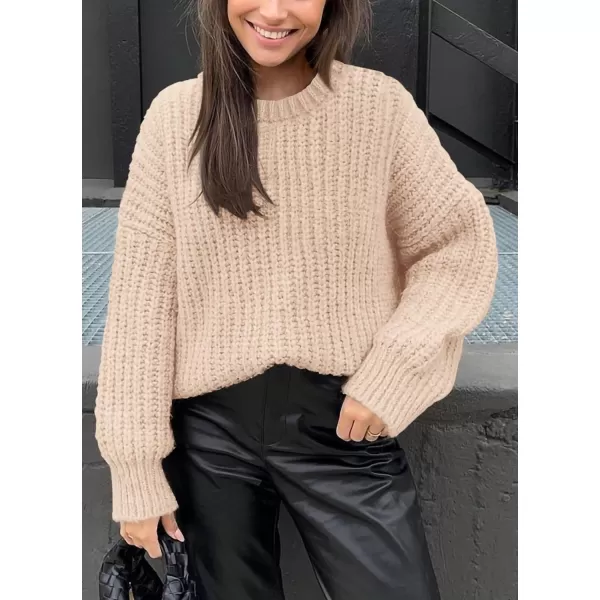 imagePRETTYGARDEN Womens Fall Sweaters Casual Long Sleeve Pullover Crewneck Ribbed Knit Jumper Tops Plain BlouseApricot