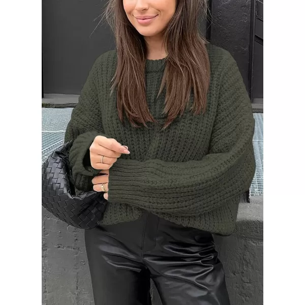 imagePRETTYGARDEN Womens Fall Sweaters Casual Long Sleeve Pullover Crewneck Ribbed Knit Jumper Tops Plain BlouseArmy Green