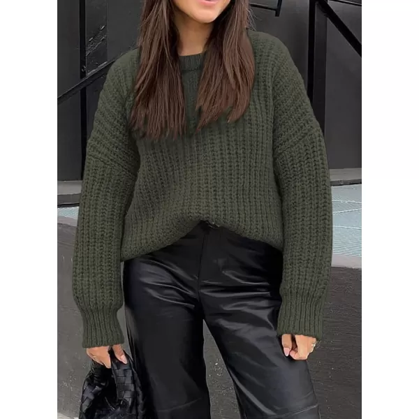 imagePRETTYGARDEN Womens Fall Sweaters Casual Long Sleeve Pullover Crewneck Ribbed Knit Jumper Tops Plain BlouseArmy Green