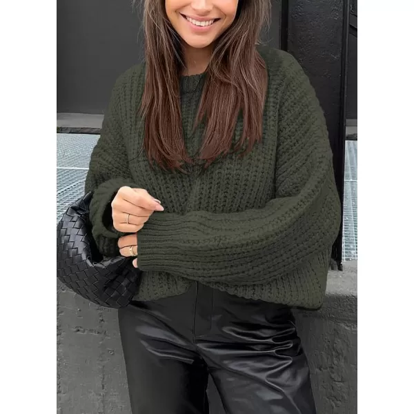 imagePRETTYGARDEN Womens Fall Sweaters Casual Long Sleeve Pullover Crewneck Ribbed Knit Jumper Tops Plain BlouseArmy Green