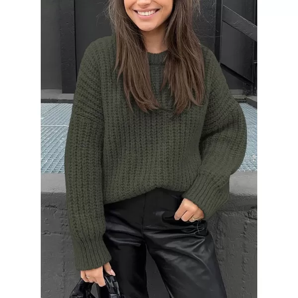 imagePRETTYGARDEN Womens Fall Sweaters Casual Long Sleeve Pullover Crewneck Ribbed Knit Jumper Tops Plain BlouseArmy Green