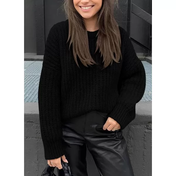 imagePRETTYGARDEN Womens Fall Sweaters Casual Long Sleeve Pullover Crewneck Ribbed Knit Jumper Tops Plain BlouseBlack
