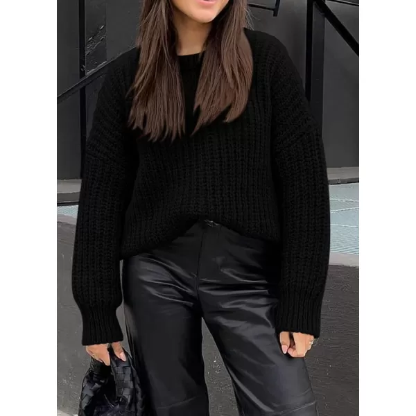imagePRETTYGARDEN Womens Fall Sweaters Casual Long Sleeve Pullover Crewneck Ribbed Knit Jumper Tops Plain BlouseBlack