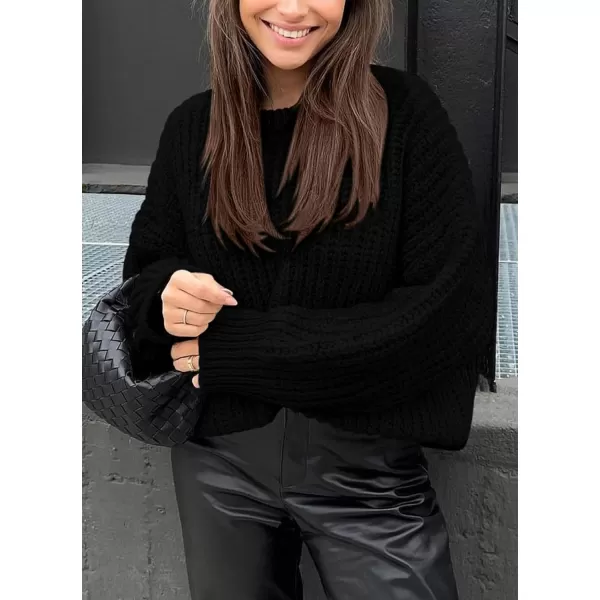 imagePRETTYGARDEN Womens Fall Sweaters Casual Long Sleeve Pullover Crewneck Ribbed Knit Jumper Tops Plain BlouseBlack