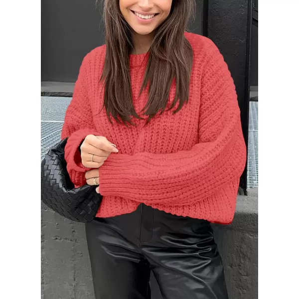 imagePRETTYGARDEN Womens Fall Sweaters Casual Long Sleeve Pullover Crewneck Ribbed Knit Jumper Tops Plain BlouseCoral Pink