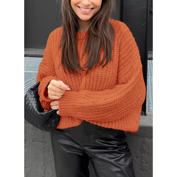 imagePRETTYGARDEN Womens Fall Sweaters Casual Long Sleeve Pullover Crewneck Ribbed Knit Jumper Tops Plain BlouseOrange