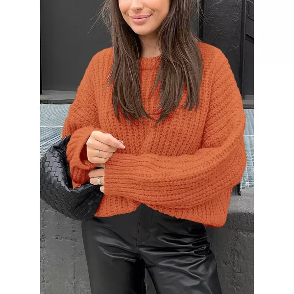 imagePRETTYGARDEN Womens Fall Sweaters Casual Long Sleeve Pullover Crewneck Ribbed Knit Jumper Tops Plain BlouseOrange