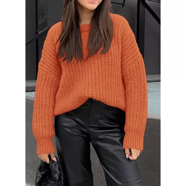 imagePRETTYGARDEN Womens Fall Sweaters Casual Long Sleeve Pullover Crewneck Ribbed Knit Jumper Tops Plain BlouseOrange
