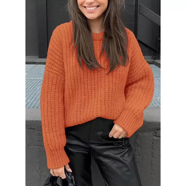 imagePRETTYGARDEN Womens Fall Sweaters Casual Long Sleeve Pullover Crewneck Ribbed Knit Jumper Tops Plain BlouseOrange