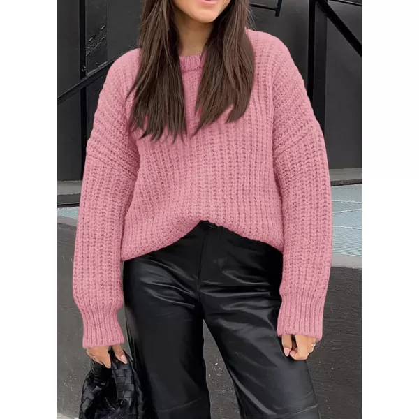 imagePRETTYGARDEN Womens Fall Sweaters Casual Long Sleeve Pullover Crewneck Ribbed Knit Jumper Tops Plain BlousePink