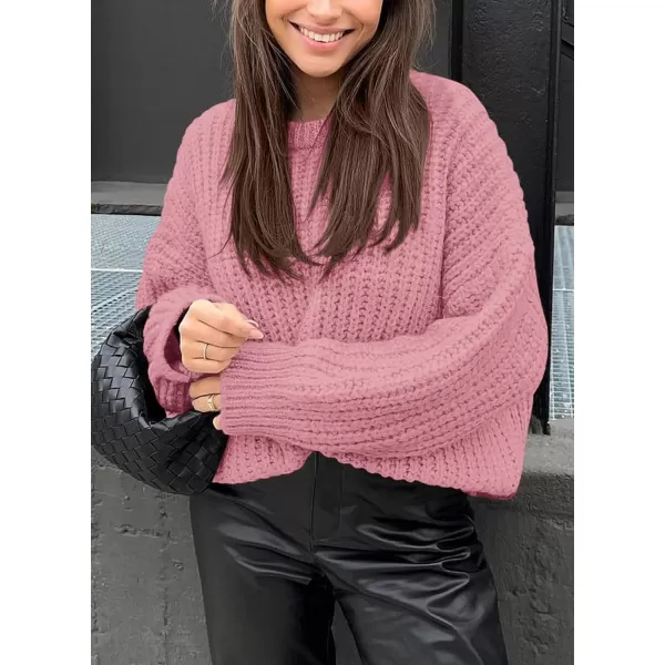 imagePRETTYGARDEN Womens Fall Sweaters Casual Long Sleeve Pullover Crewneck Ribbed Knit Jumper Tops Plain BlousePink