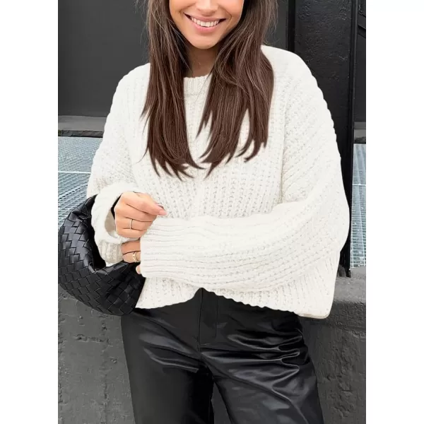 imagePRETTYGARDEN Womens Fall Sweaters Casual Long Sleeve Pullover Crewneck Ribbed Knit Jumper Tops Plain BlouseWhite