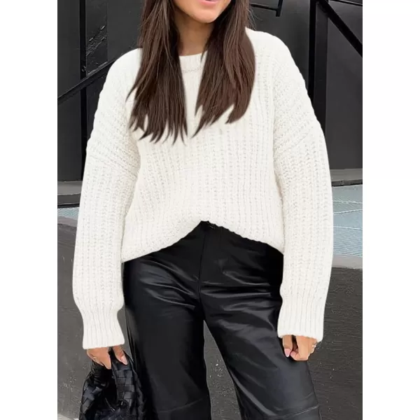 imagePRETTYGARDEN Womens Fall Sweaters Casual Long Sleeve Pullover Crewneck Ribbed Knit Jumper Tops Plain BlouseWhite