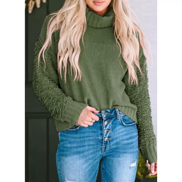 imagePRETTYGARDEN Womens Fall Turtleneck Sweaters Casual Long Sleeve Pullover Ribbed Knit Sweater Top BlouseArmy Green