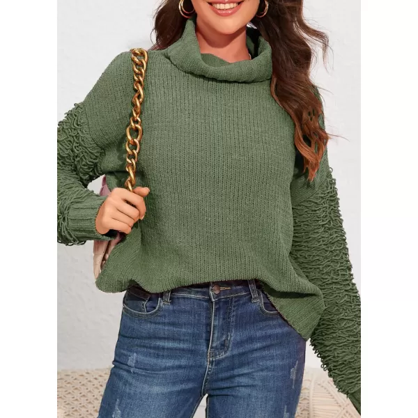 imagePRETTYGARDEN Womens Fall Turtleneck Sweaters Casual Long Sleeve Pullover Ribbed Knit Sweater Top BlouseArmy Green