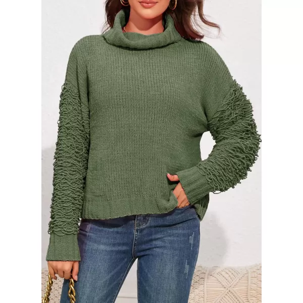 imagePRETTYGARDEN Womens Fall Turtleneck Sweaters Casual Long Sleeve Pullover Ribbed Knit Sweater Top BlouseArmy Green