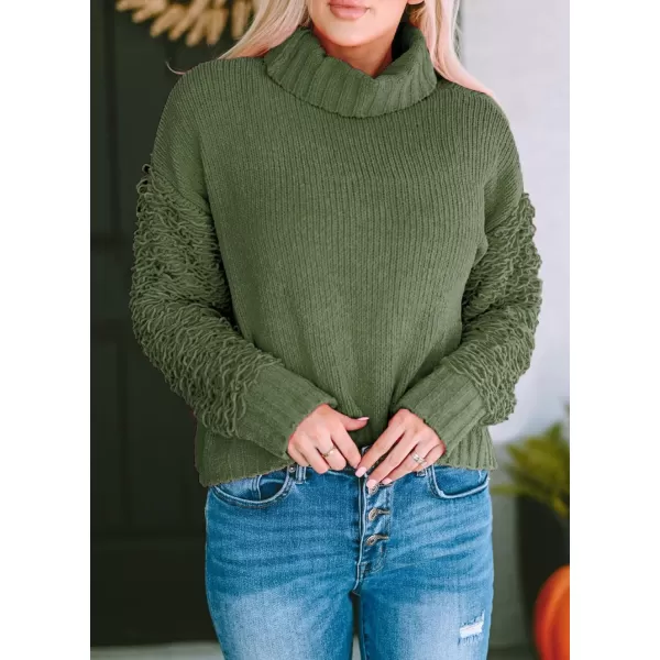 imagePRETTYGARDEN Womens Fall Turtleneck Sweaters Casual Long Sleeve Pullover Ribbed Knit Sweater Top BlouseArmy Green