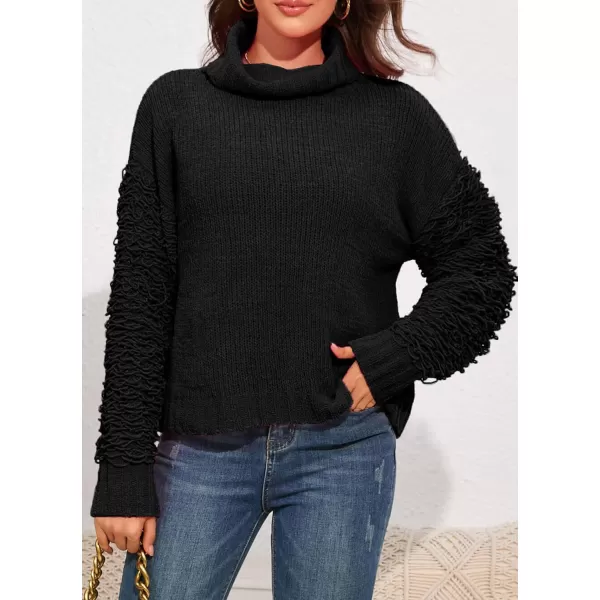 imagePRETTYGARDEN Womens Fall Turtleneck Sweaters Casual Long Sleeve Pullover Ribbed Knit Sweater Top BlouseBlack