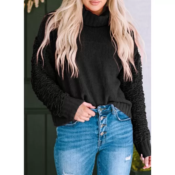 imagePRETTYGARDEN Womens Fall Turtleneck Sweaters Casual Long Sleeve Pullover Ribbed Knit Sweater Top BlouseBlack