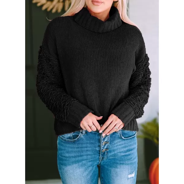 imagePRETTYGARDEN Womens Fall Turtleneck Sweaters Casual Long Sleeve Pullover Ribbed Knit Sweater Top BlouseBlack