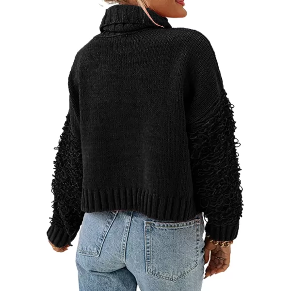 imagePRETTYGARDEN Womens Fall Turtleneck Sweaters Casual Long Sleeve Pullover Ribbed Knit Sweater Top BlouseBlack