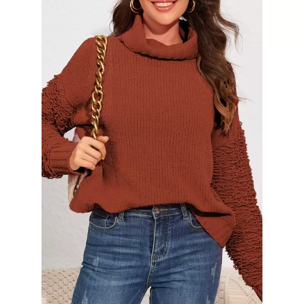 imagePRETTYGARDEN Womens Fall Turtleneck Sweaters Casual Long Sleeve Pullover Ribbed Knit Sweater Top BlouseBrown