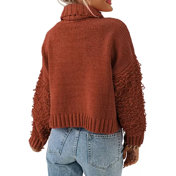 imagePRETTYGARDEN Womens Fall Turtleneck Sweaters Casual Long Sleeve Pullover Ribbed Knit Sweater Top BlouseBrown